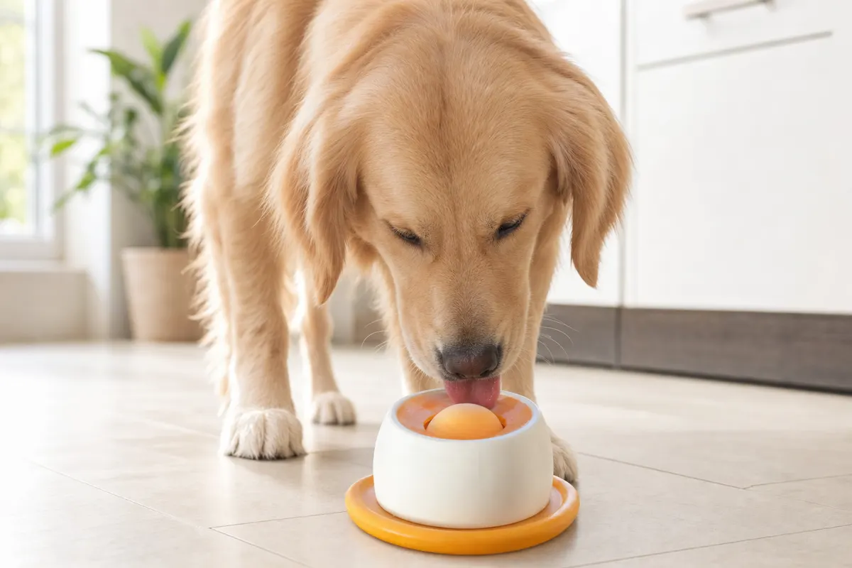 LickJoy Bowl raised slow feeder with nubby center dome and interior fill line